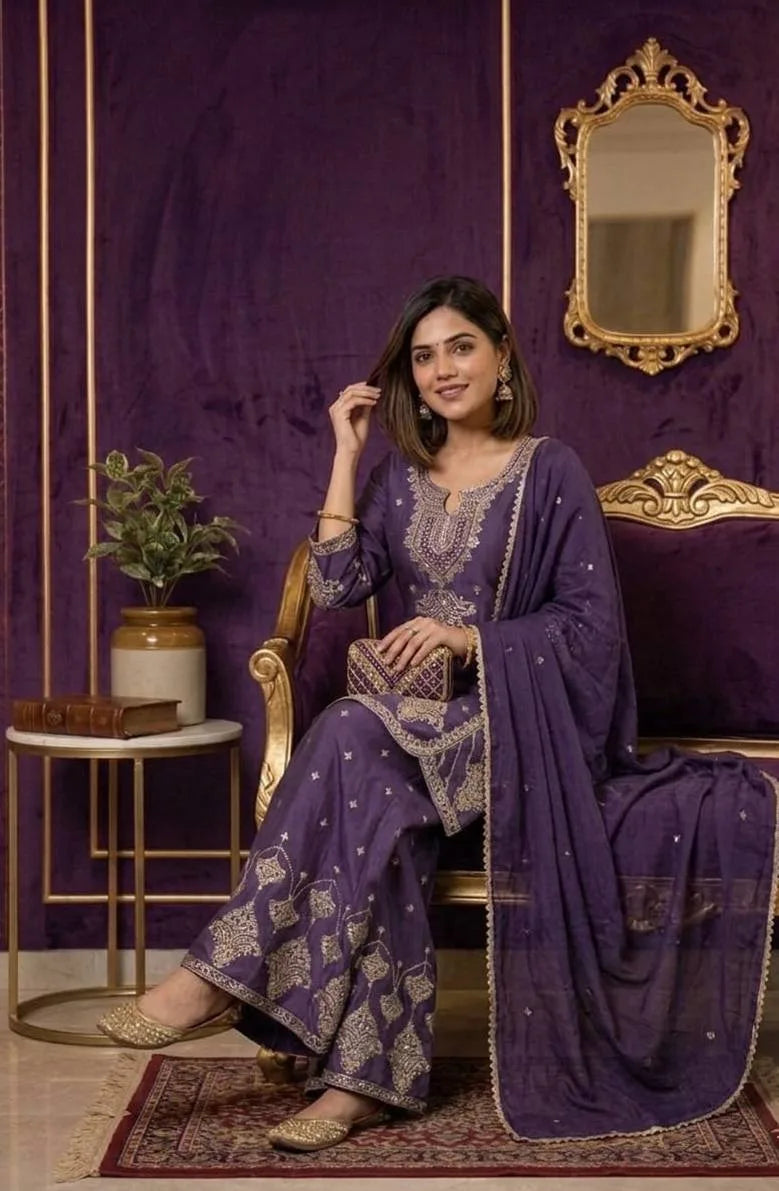 Trendy Rangoli Crush Kurta Palazzo Set For Eid Festival Fashion