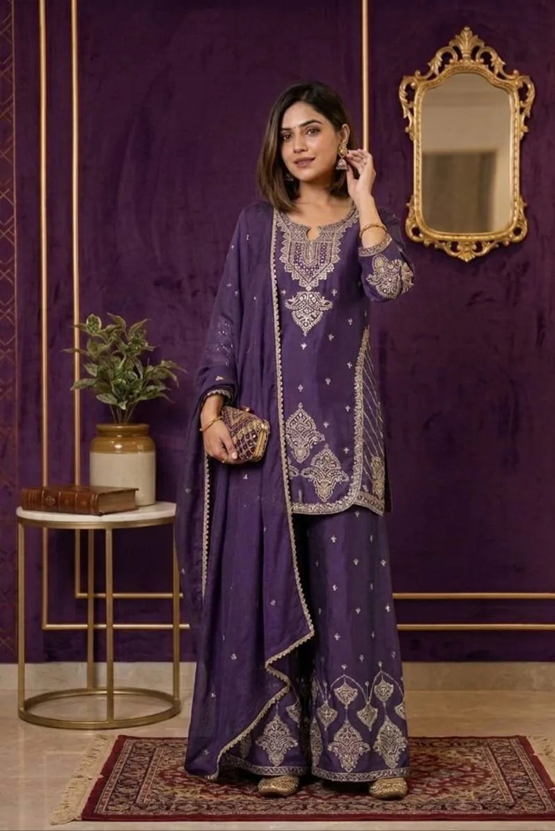 Trendy Rangoli Crush Kurta Palazzo Set For Eid Festival Fashion