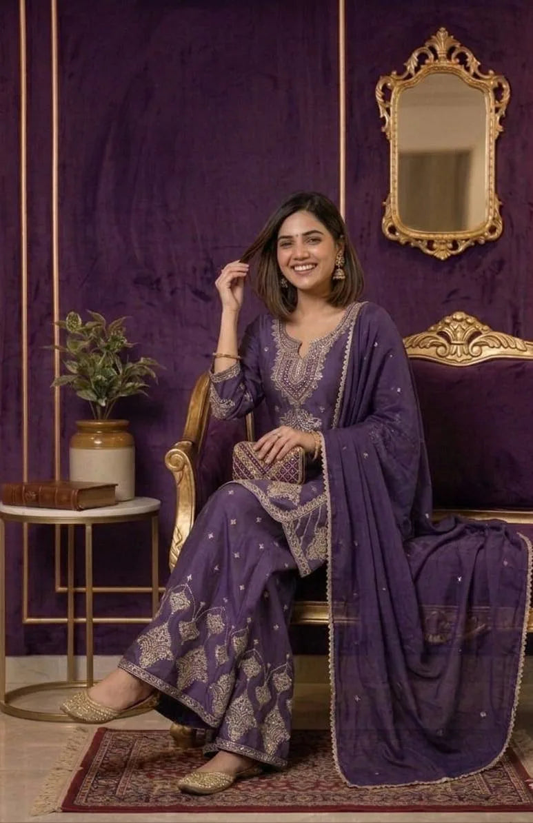 Trendy Rangoli Crush Kurta Palazzo Set For Eid Festival Fashion