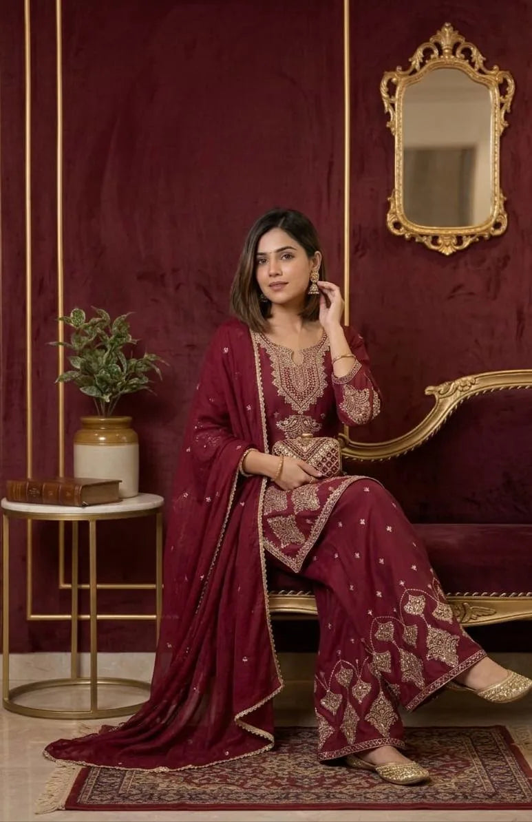 Gorgeous Eid Collection Rangoli Crush Red Kurti Palazzo Suit For Women