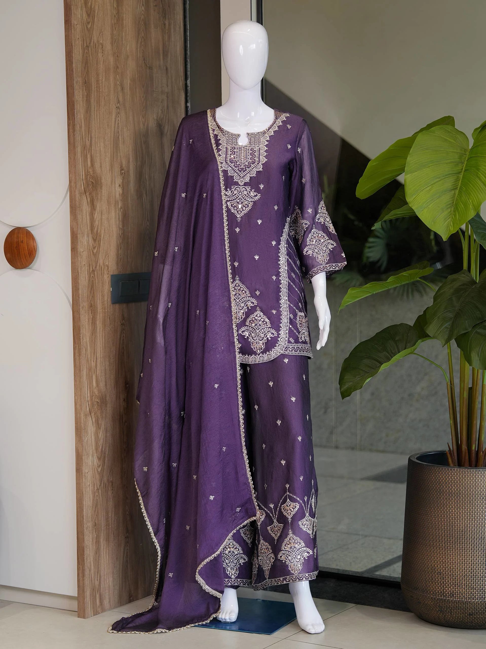 Trendy Rangoli Crush Kurta Palazzo Set For Eid Festival Fashion