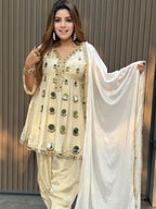 Graceful Ivory Cream Tissue Silk Kurta Set with Exquisite Mirror Work