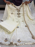 Graceful Ivory Cream Tissue Silk Kurta Set with Exquisite Mirror Work