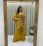 Designer Faux Georgette Top Plazzo Set with Embroidered Shrug
