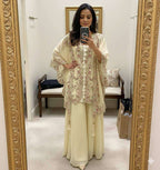 Elegant Faux Georgette Top Plazzo Shrug Set with Tassels