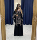 Luxury Black Sequence Embroidered Faux Georgette Top Plazzo and Shrug Set