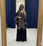 Luxury Black Sequence Embroidered Faux Georgette Top Plazzo and Shrug Set