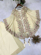 Elegant Faux Georgette Top Plazzo Shrug Set with Tassels