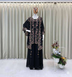 Luxury Black Sequence Embroidered Faux Georgette Top Plazzo and Shrug Set