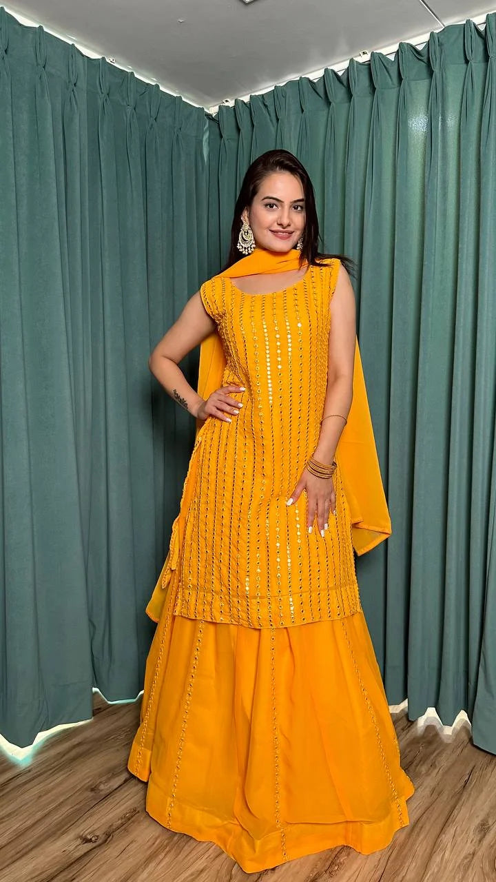 Stunning Georgette Lehenga-Top Set with Heavy Mirror & Pagdi Work