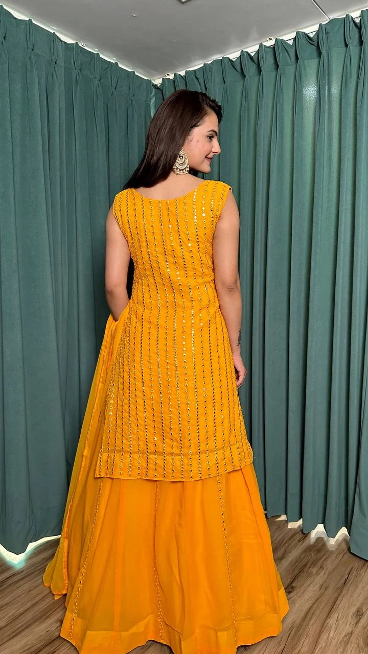 Stunning Georgette Lehenga-Top Set with Heavy Mirror & Pagdi Work