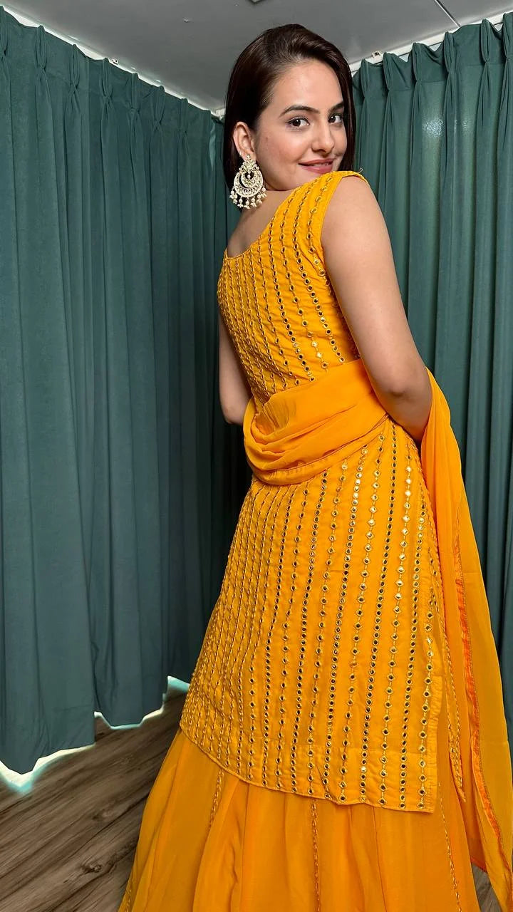 Stunning Georgette Lehenga-Top Set with Heavy Mirror & Pagdi Work