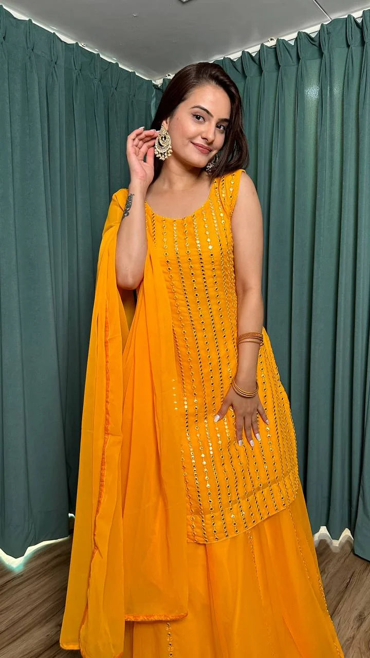 Stunning Georgette Lehenga-Top Set with Heavy Mirror & Pagdi Work