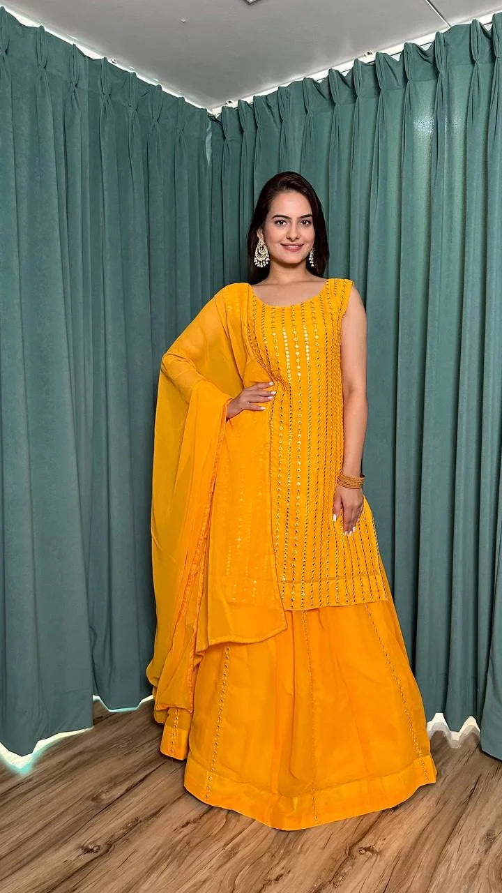 Stunning Georgette Lehenga-Top Set with Heavy Mirror & Pagdi Work