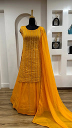 Stunning Georgette Lehenga-Top Set with Heavy Mirror & Pagdi Work