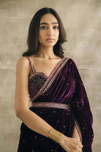 Premium Velvet Saree Set with Full Sequence & Dori Work