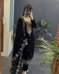 Classic Black Velvet Party Wear Embroidered Suit Set  With Dupatta