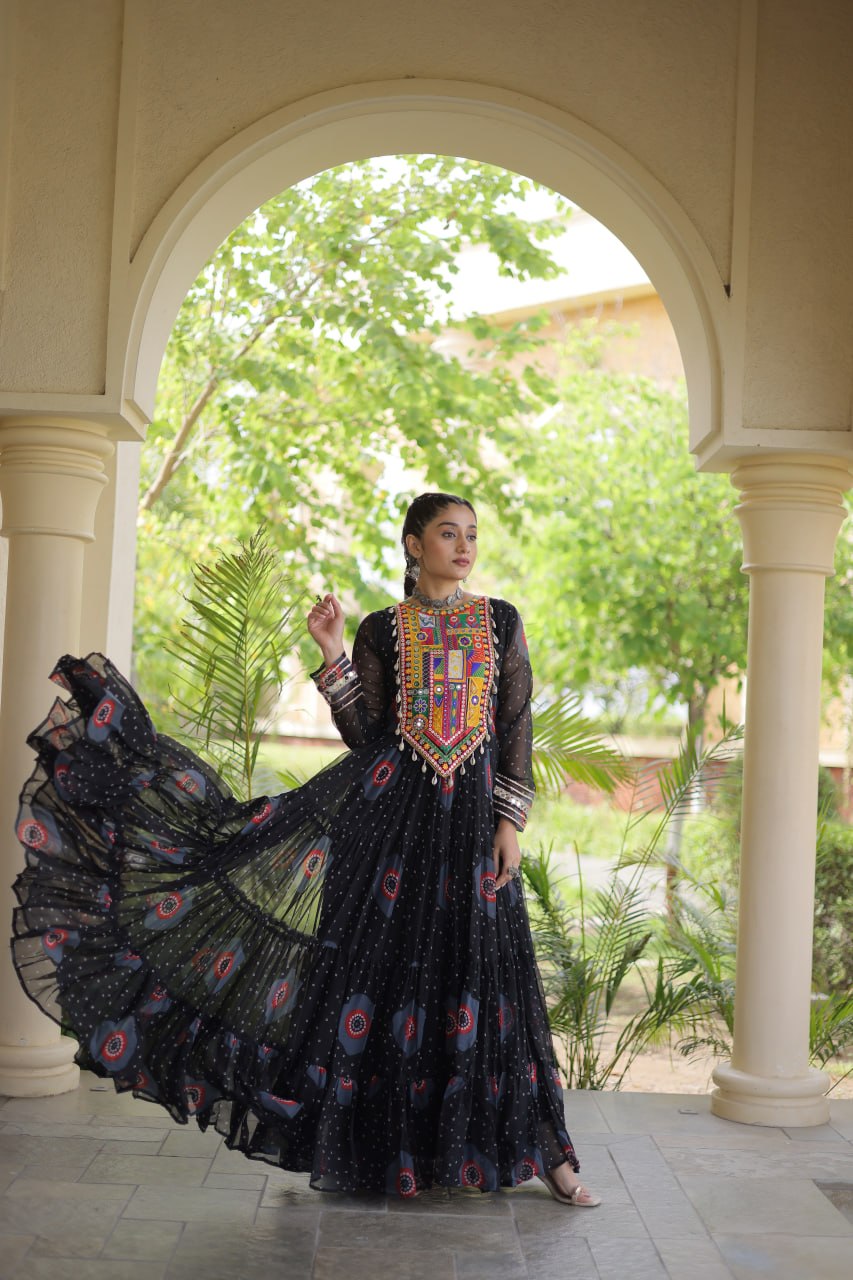 Dandiya Night Designer Long Gown - Premium Traditional Celebration Outfit