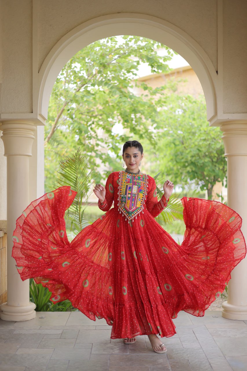 Dandiya Night Designer Long Gown - Premium Traditional Celebration Outfit