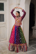 Rangrez Multicolor Georgette Kutchi Gamthi Work Lehenga Choli - Garba Dandiya Festive Wear