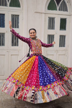 Rangrez Multicolor Georgette Kutchi Gamthi Work Lehenga Choli - Garba Dandiya Festive Wear