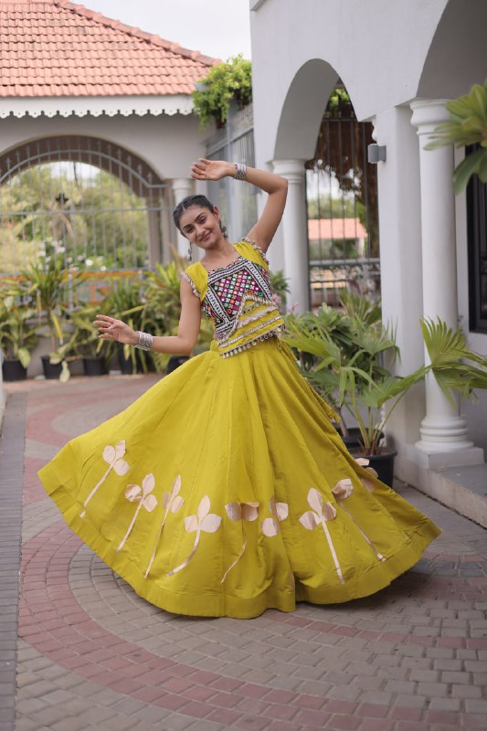 Silk Pan-Patti Gota Pattern mirror work Lehenga With Blouse For Dandiya Night
