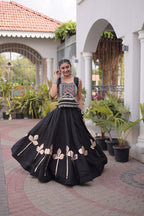 Silk Pan-Patti Gota Pattern mirror work Lehenga With Blouse For Dandiya Night