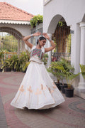 Silk Pan-Patti Gota Pattern mirror work Lehenga With Blouse For Dandiya Night