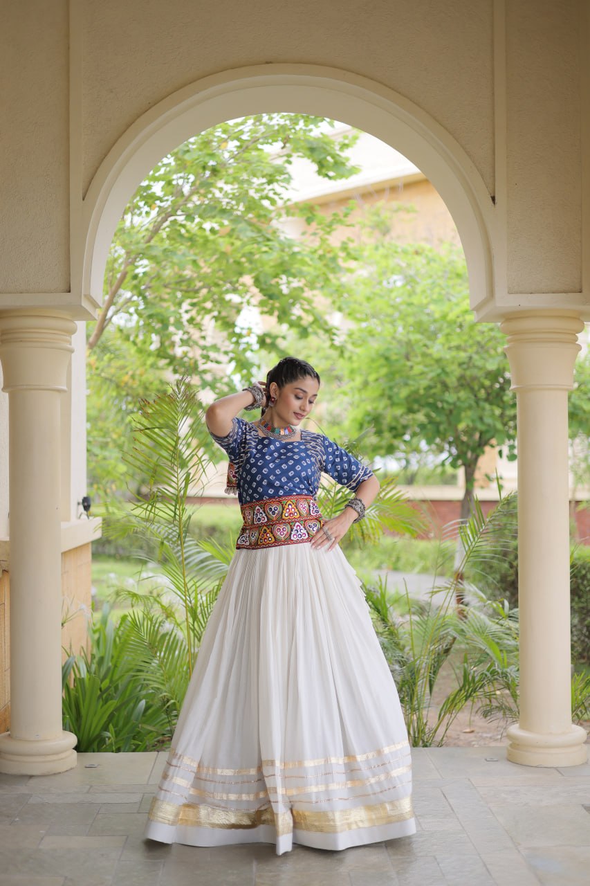 Cotton Gota-Patti & Lace work Lehegna With Bandhej Print Blouse For Navratri Festival