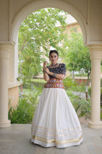 Cotton Gota-Patti & Lace work Lehegna With Bandhej Print Blouse For Navratri Festival
