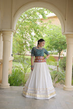 Cotton Gota-Patti & Lace work Lehegna With Bandhej Print Blouse For Navratri Festival
