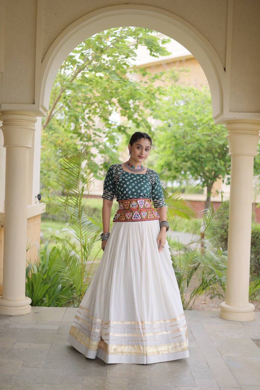 Cotton Gota-Patti & Lace work Lehegna With Bandhej Print Blouse For Navratri Festival