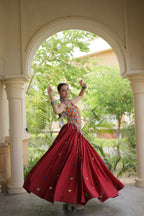 Cotton Navratri Heart thread Embroidery work Lehenga Blouse For Garba Nights
