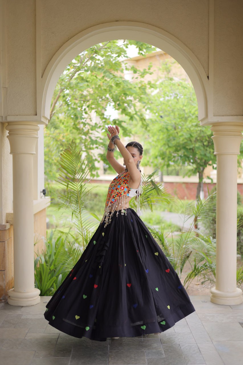 Cotton Navratri Heart thread Embroidery work Lehenga Blouse For Garba Nights