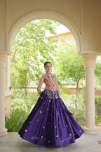 Cotton Navratri Heart thread Embroidery work Lehenga Blouse For Garba Nights