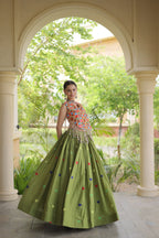 Cotton Navratri Heart thread Embroidery work Lehenga Blouse For Garba Nights