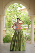 Cotton Navratri Heart thread Embroidery work Lehenga Blouse For Garba Nights