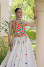 Cotton Navratri Heart thread Embroidery work Lehenga Blouse For Garba Nights