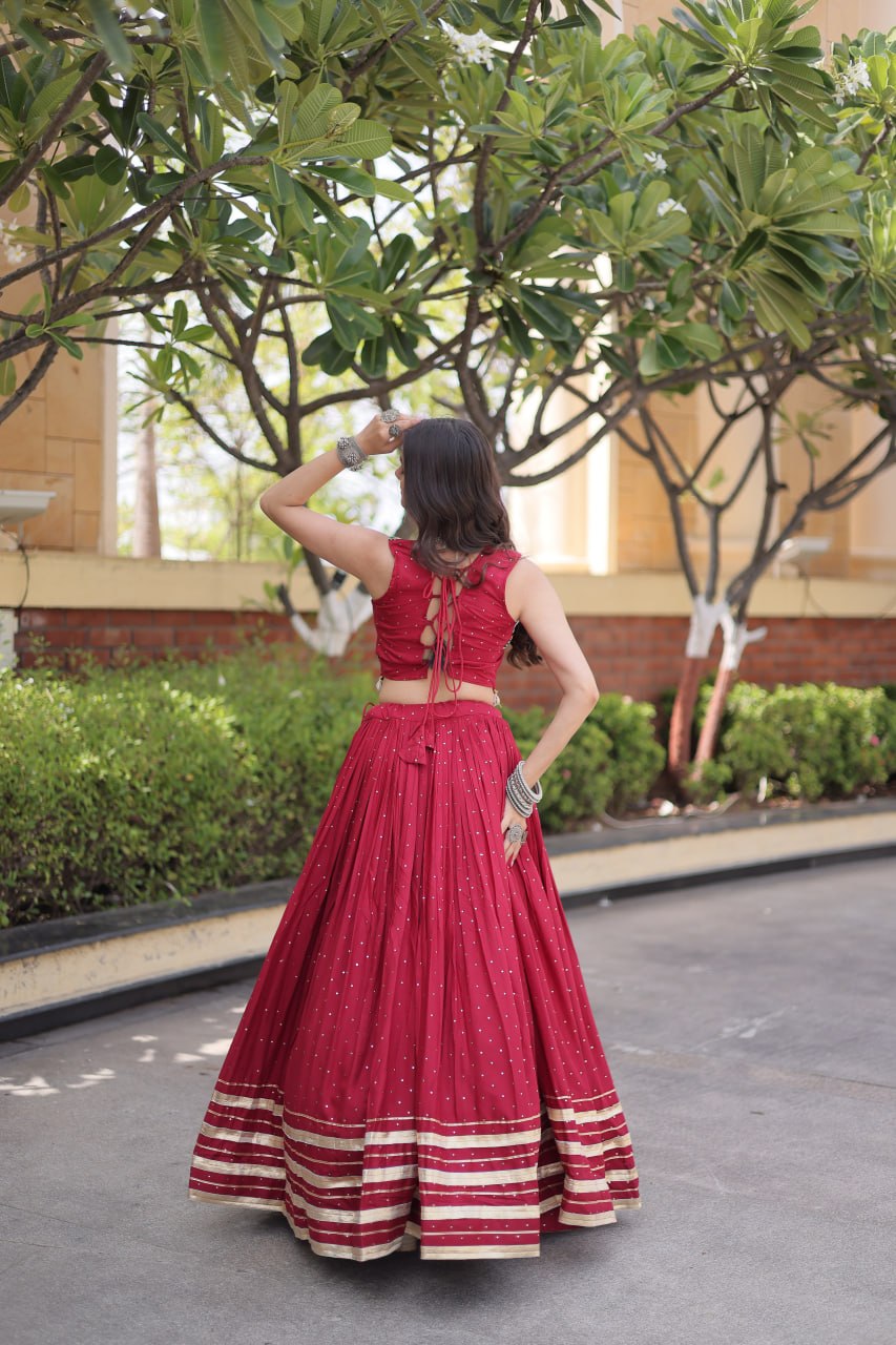 Rayon With Attractive Mukesh-work With Patti Lace work Lehenga , Blouse For Navratri