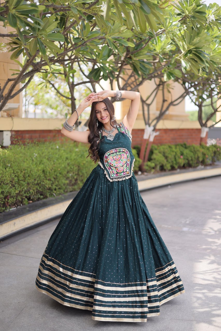 Rayon With Attractive Mukesh-work With Patti Lace work Lehenga , Blouse For Navratri