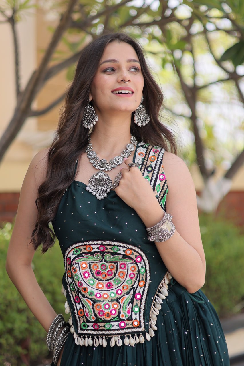 Rayon With Attractive Mukesh-work With Patti Lace work Lehenga , Blouse For Navratri