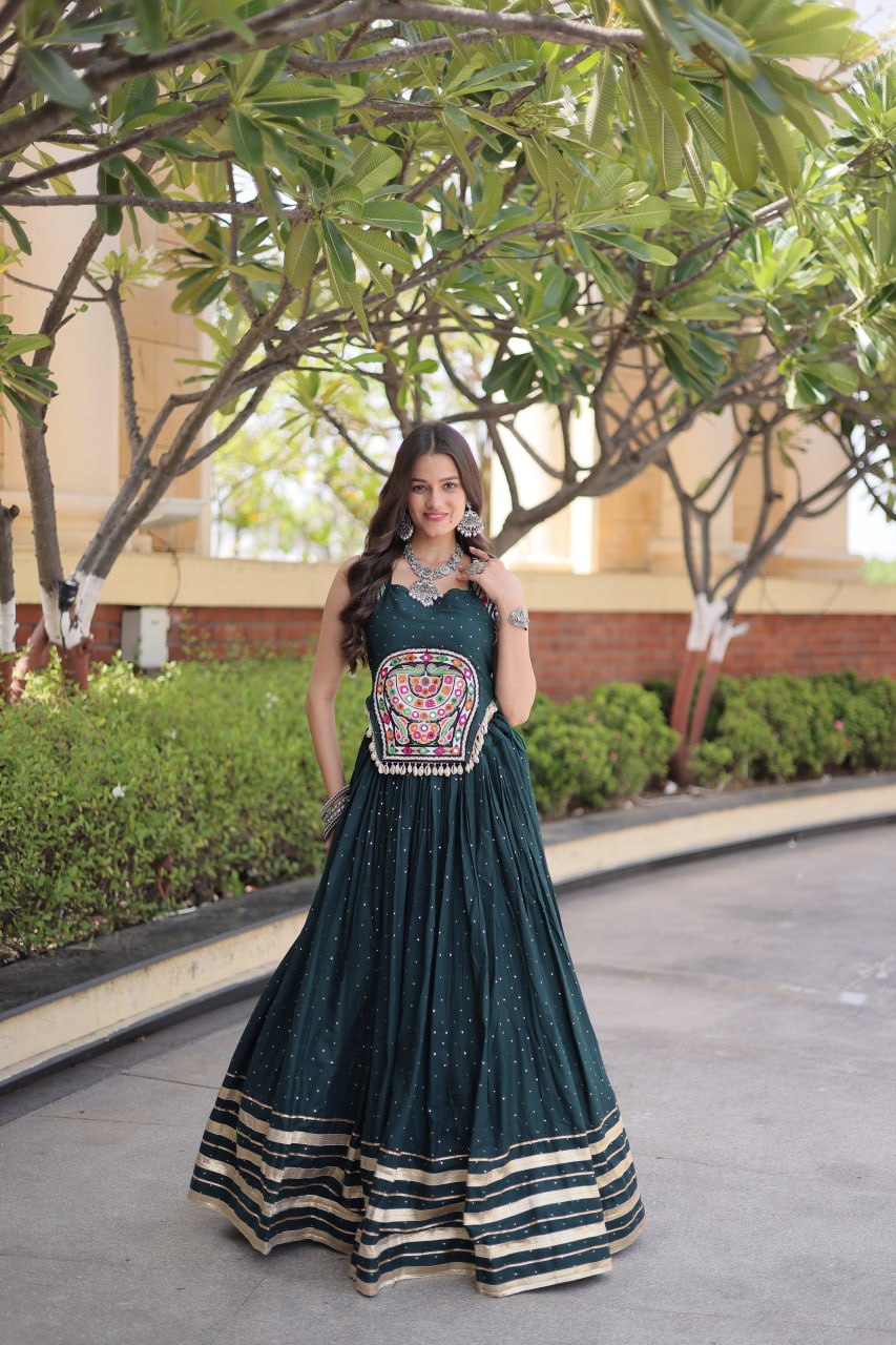 Rayon With Attractive Mukesh-work With Patti Lace work Lehenga , Blouse For Navratri