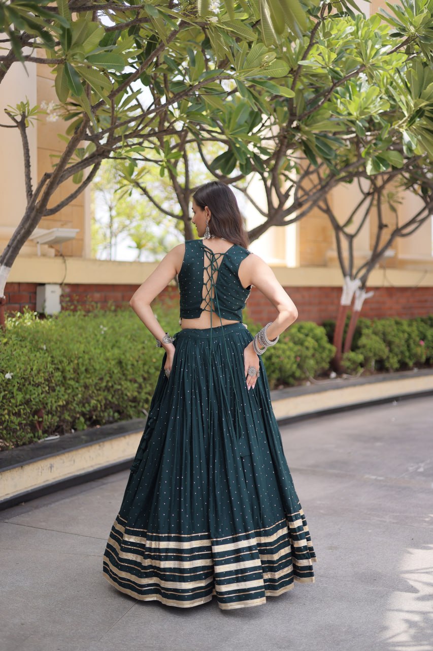 Rayon With Attractive Mukesh-work With Patti Lace work Lehenga , Blouse For Navratri