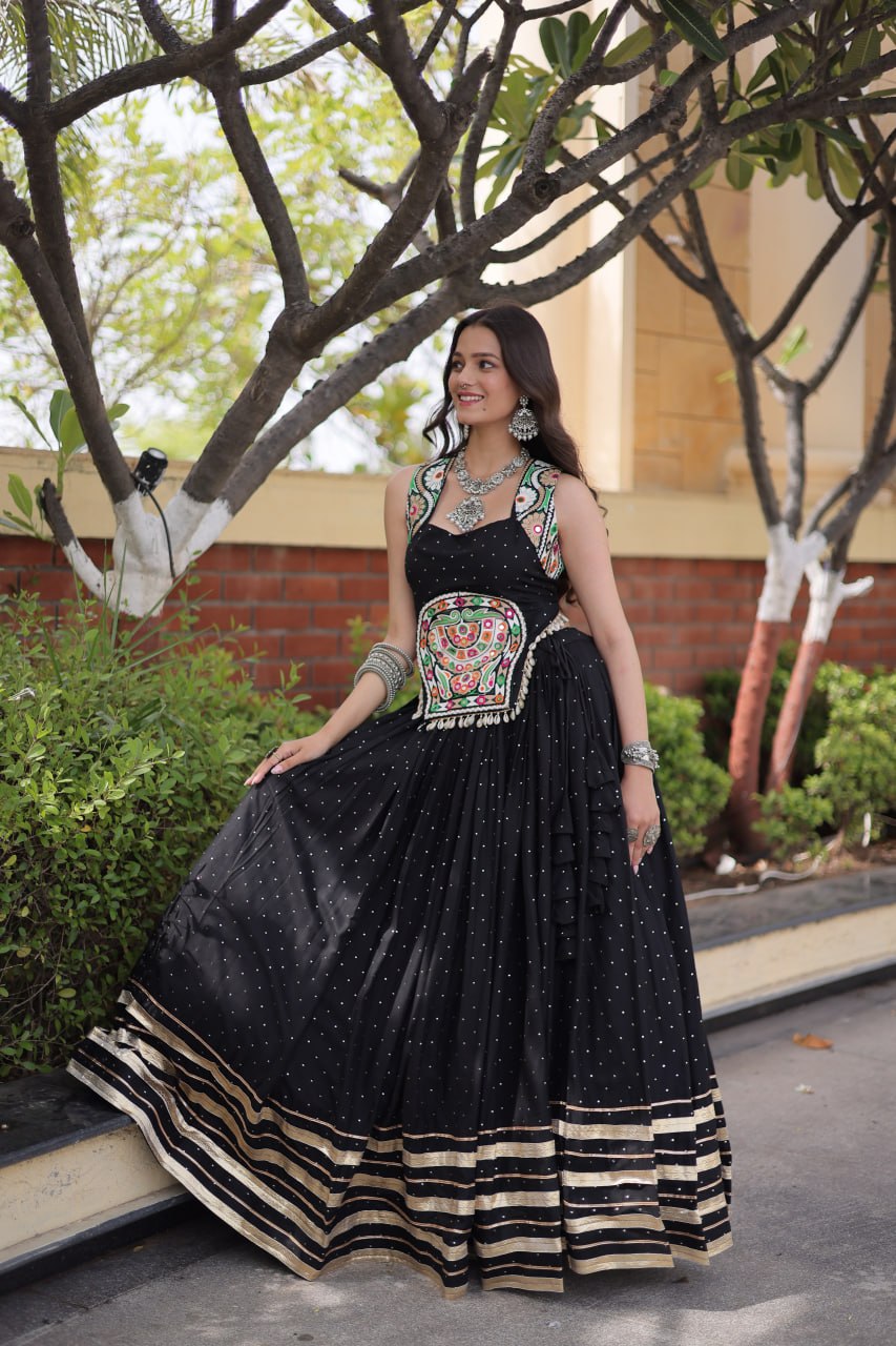 Rayon With Attractive Mukesh-work With Patti Lace work Lehenga , Blouse For Navratri