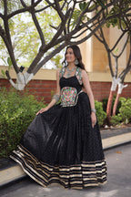 Rayon With Attractive Mukesh-work With Patti Lace work Lehenga , Blouse For Navratri