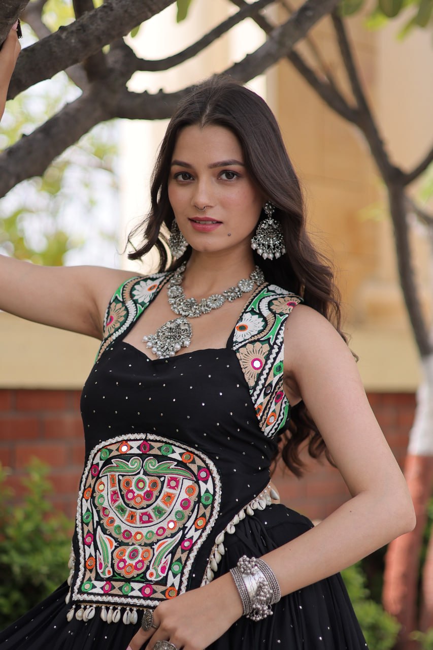 Rayon With Attractive Mukesh-work With Patti Lace work Lehenga , Blouse For Navratri