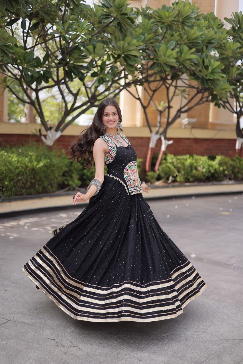 Rayon With Attractive Mukesh-work With Patti Lace work Lehenga , Blouse For Navratri