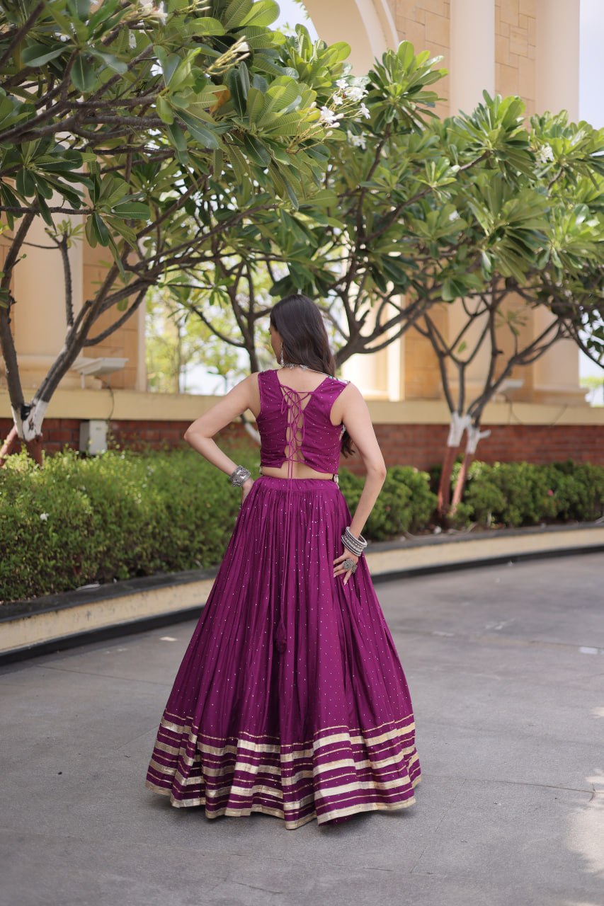 Rayon With Attractive Mukesh-work With Patti Lace work Lehenga , Blouse For Navratri