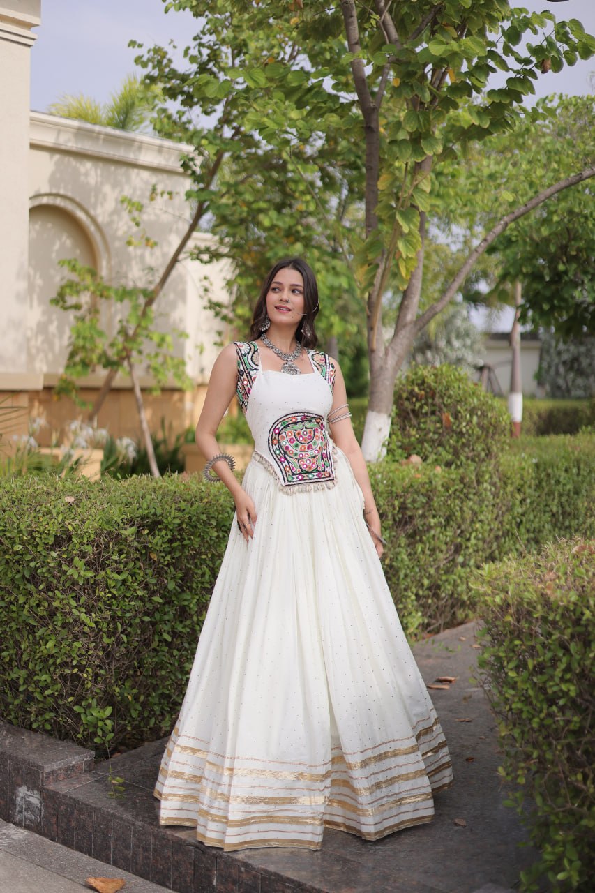 Rayon With Attractive Mukesh-work With Patti Lace work Lehenga , Blouse For Navratri