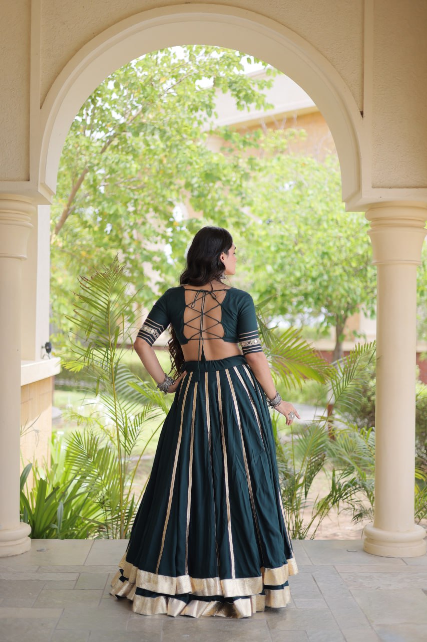 Designer Reyon Gota Patti work Lehegna With embroidered Real Mirror work Blouse For Garba Night